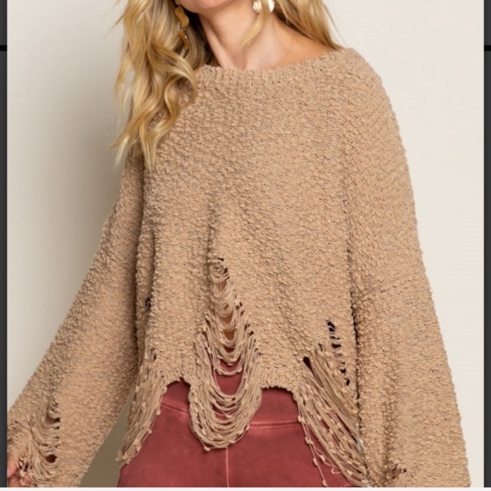 🍂POL LATTE POPCORN DISTRESSED SWEATER - Picture 5 of 6